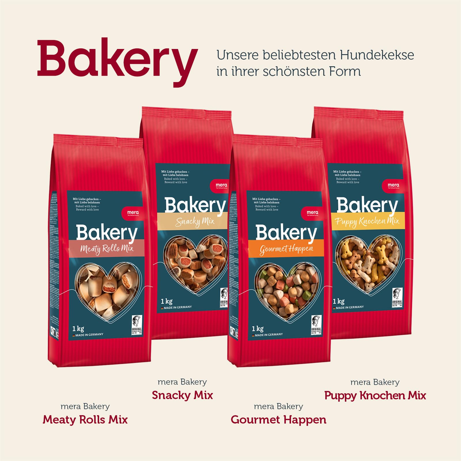 MERA Bakery Puppy Mix di ossa (1 kg), snack per cani per allenamento o come spuntino, dolcetti per cani realizzati con ingredienti naturali, biscotti per cani al forno delicatamente