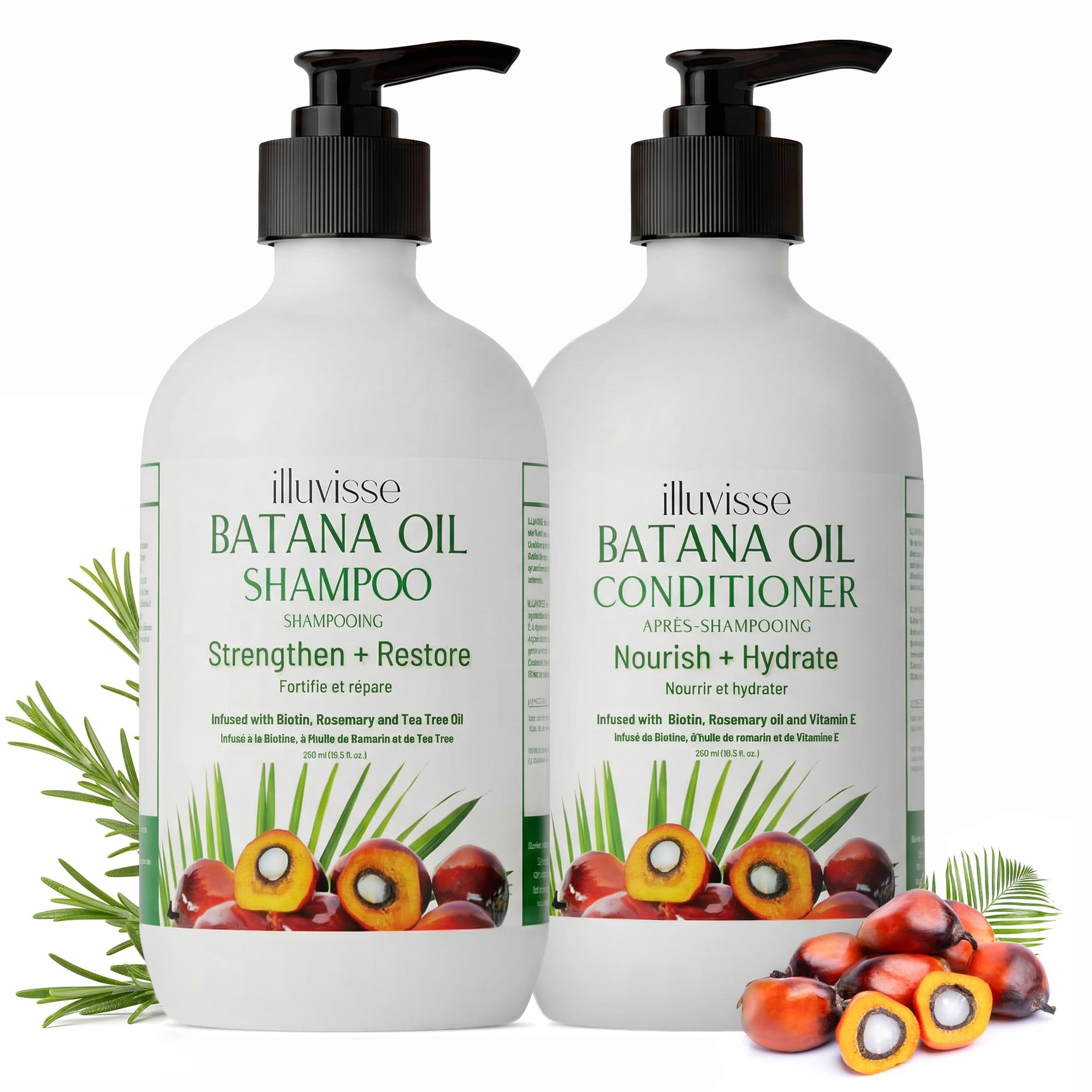 ILLUVISSE Batana Oil Shampoo and Conditioner Set for Hair Growth & Thickening, Organic Rosemary, Tea Tree Oil, Biotin & Aloe Vera Formula for Men &