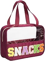 Vista 11 de Bolsa transparente de felpilla con parches de letras, bolsa de maquillaje transparente de PVC y nailon multiusos con asas, bolsa grande