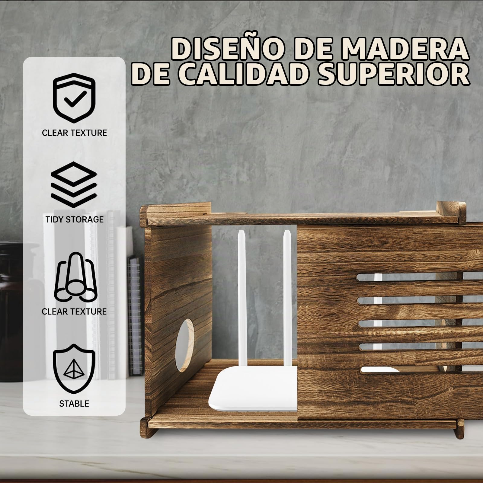 Estante de madera para router, caja de almacenamiento para router para estante de gestión de cables y organizador, caja oculta para router para gestionar cables