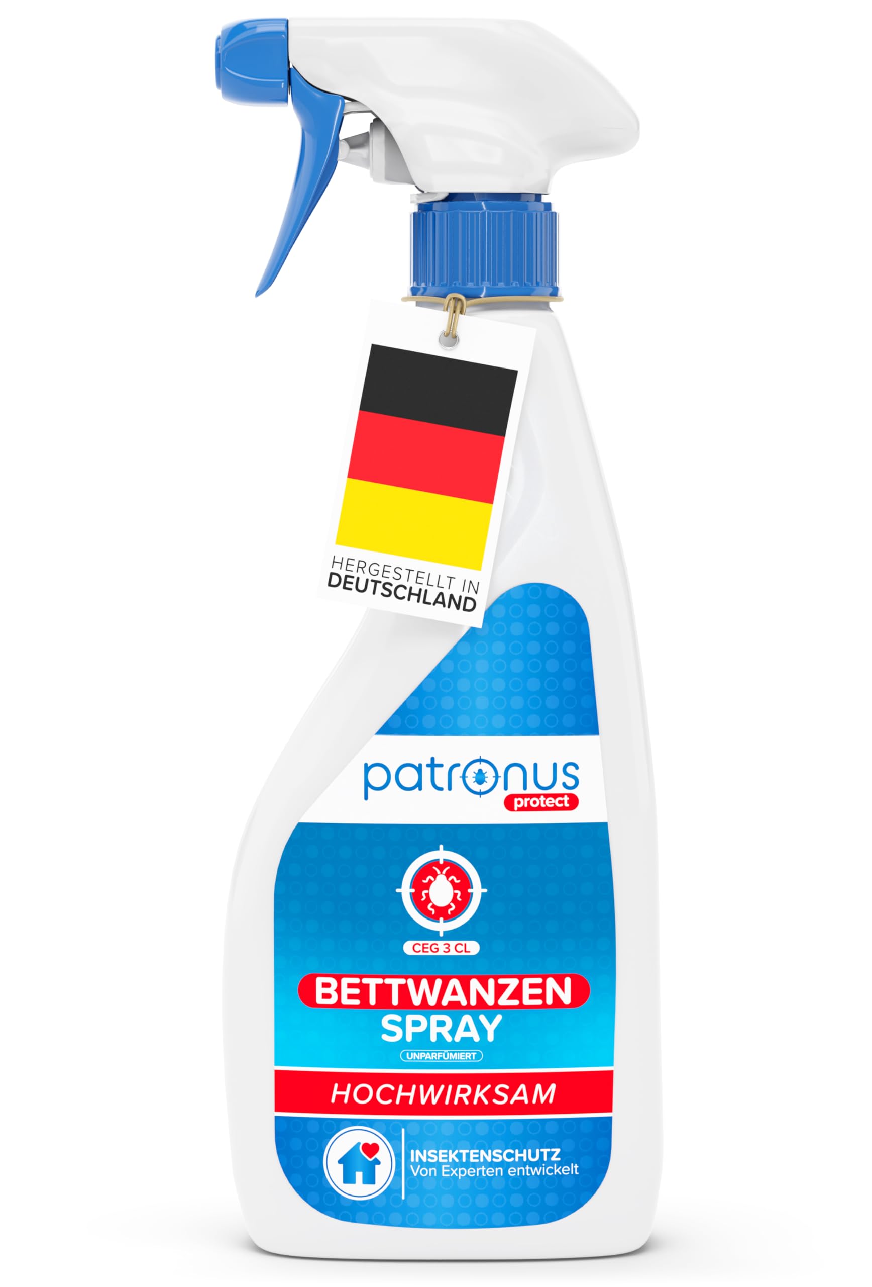 Patronus Bettwanzen-Spray zur effektiven Bettwanzen-Abwehr 500 ml (unparfümiert) - Sofortschutz-Mittel gegen Bettwanzen - hochwirksam & laborgeprüft