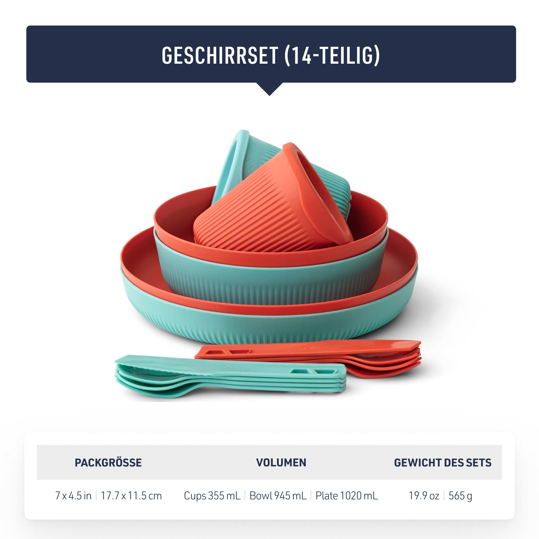 Sea to Summit Passage Dinnerware Set 2P - Vajilla (14 piezas), color azul y naranja