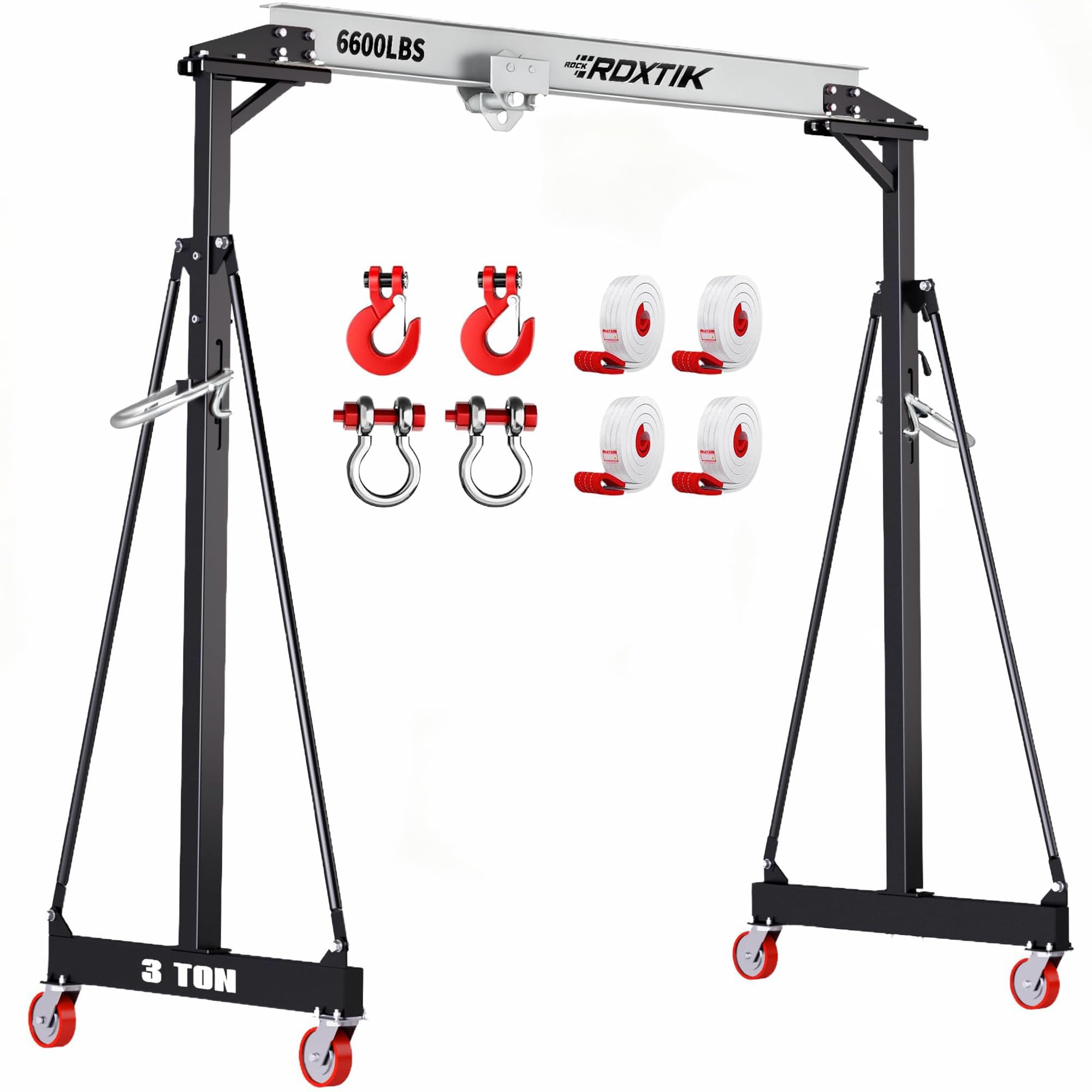 RDXTIK 3 Ton 6600LB Gantry Crane, 3 Ton Manual Trolley, 9.06FT Max Width, Portable Shop Crane with 8.53-12.47 FT Adjustable Height, Silver