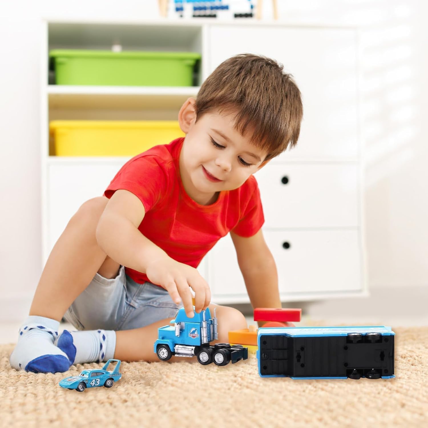 Newhope Cars – Set De 2 Véhicules Jouets : Camion Transporteur Et Voiture De Course, échelle 1:55, Rampe Rétractable, En Alliage Résistant, Cadeau Anniversaire