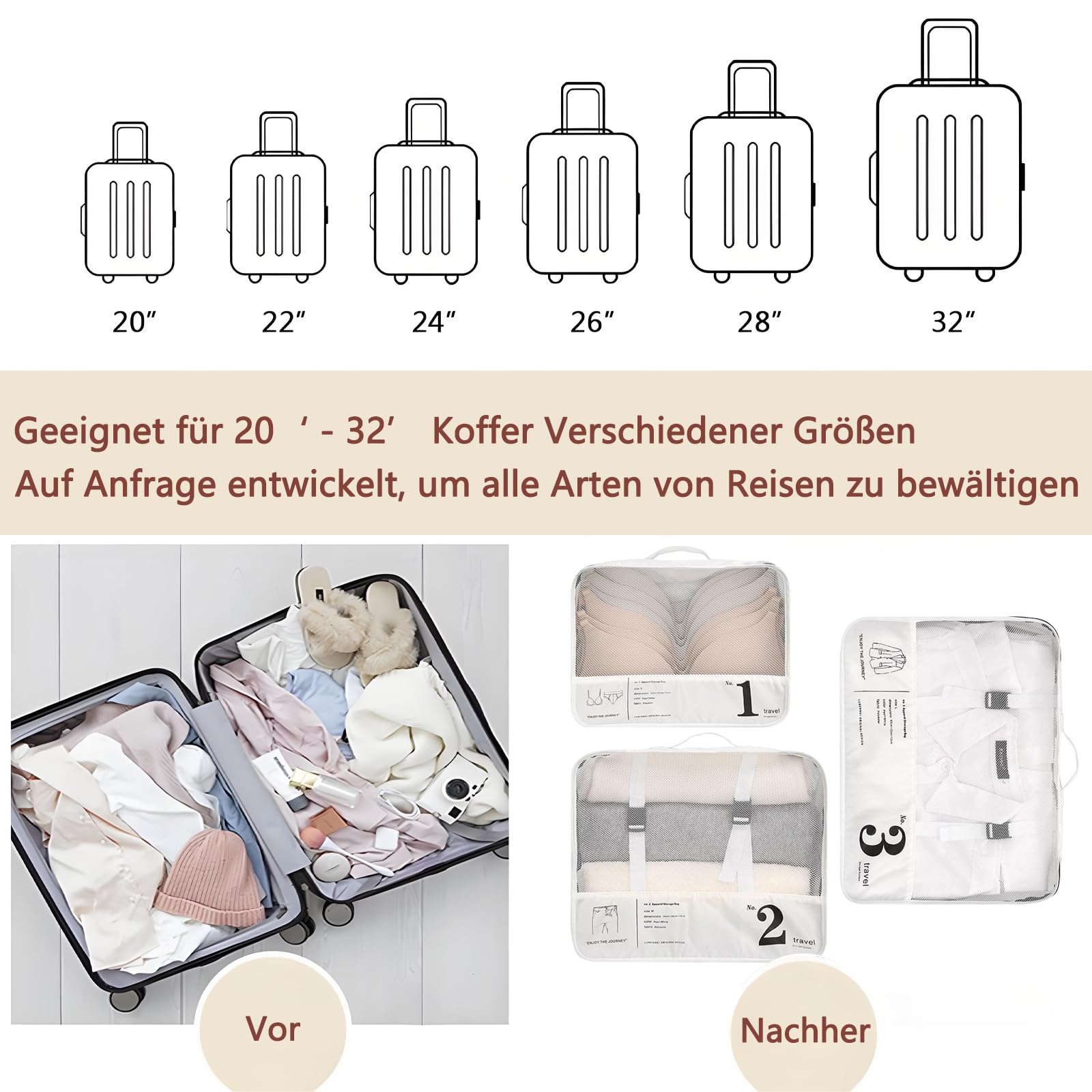 Set Da 3 Sacchetti Organizer Da Viaggio – Nylon Impermeabile, Rete Traspirante, 42x32x12 Cm, Risparmia Spazio