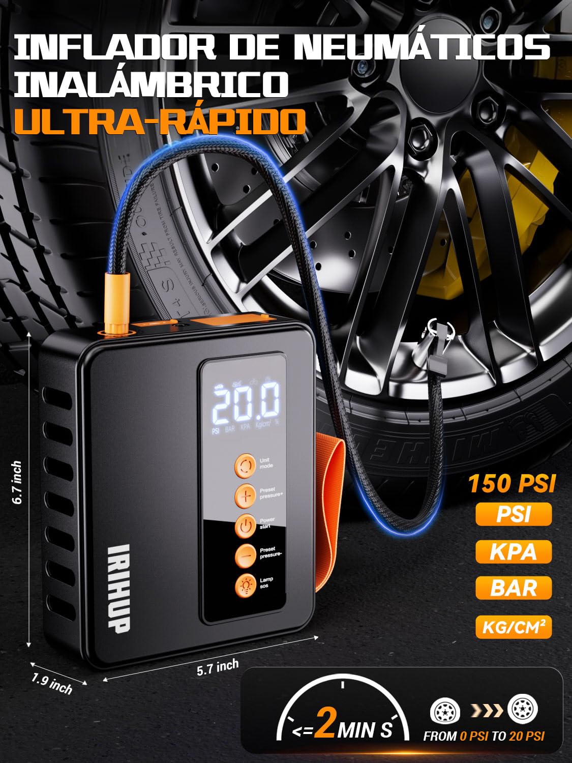 Arrancador de Coche con compresor de Aire 150PSI 6000A