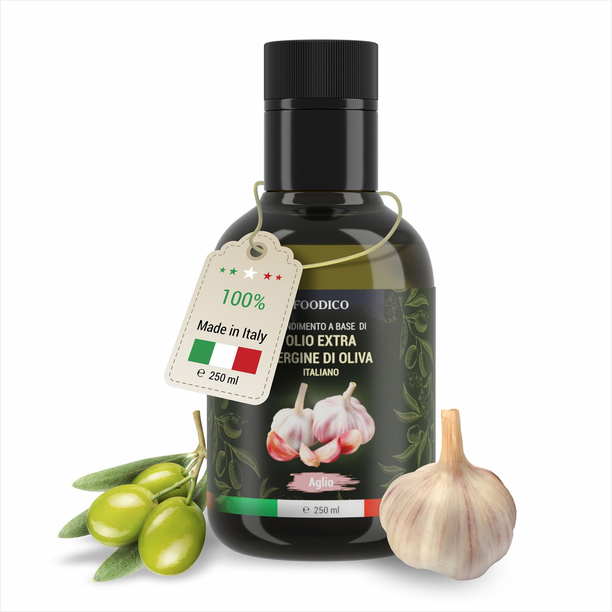 Foodico Knoblauch Olivenöl | Italienisches Olivenöl Extra Vergine | kaltgepresst, ohne Zusatzstoffe | 250 ml - 1