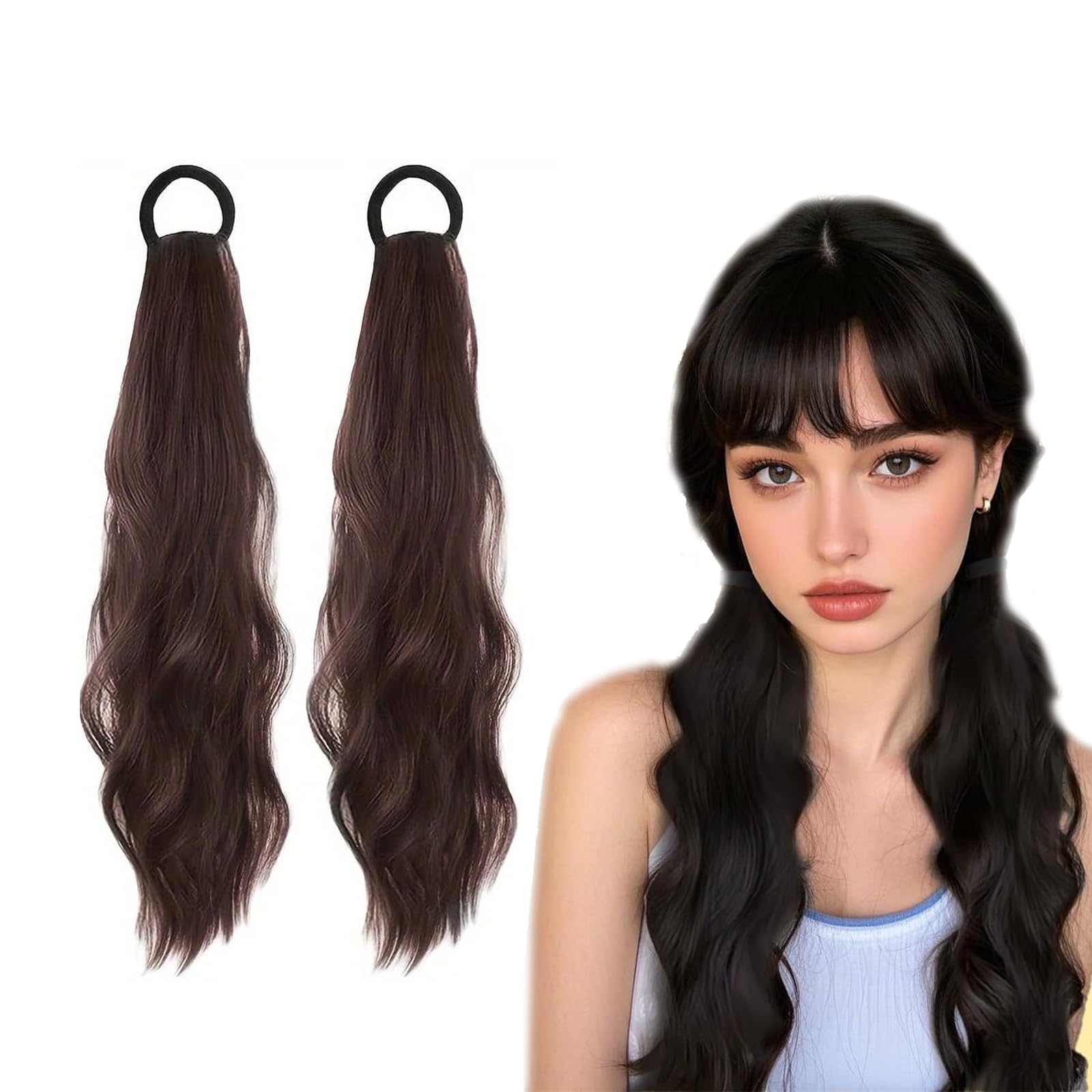 Ponytail Extension Human Hair, 2PCS Dark Brown Ponytail Extension