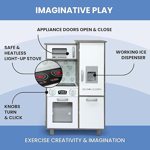 Miniatura 4 de Delta Children Gourmet - Juego de cocina de esquina todo en uno, juego de cocina de juguete con estufa segura y sin calor con luces, horno,