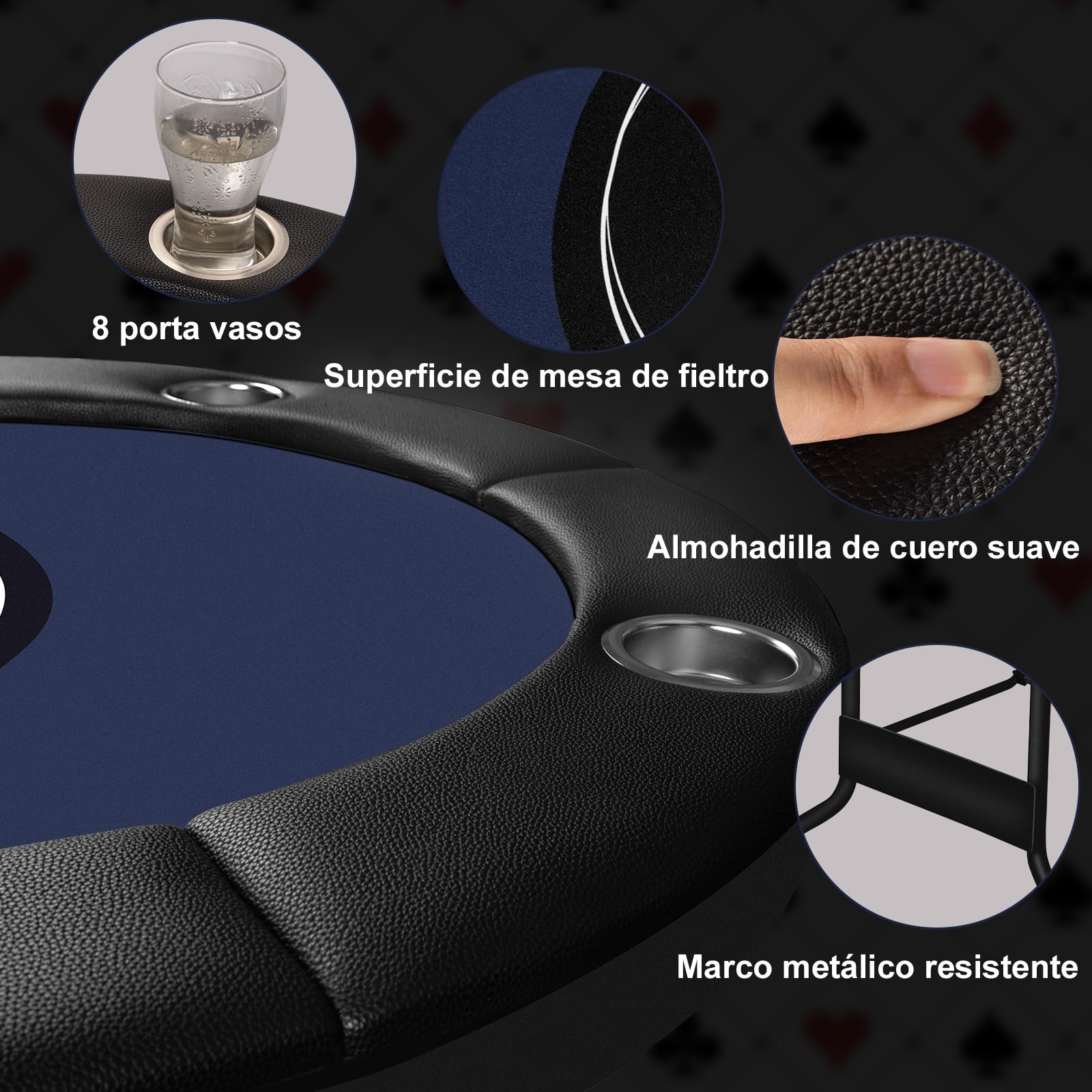 HLC Mesa de Póker Plegable de 6 Pies para 8 Jugadores Adultos, Ideal para Texas Hold'em y Blackjack, con Barandillas Acolchadas y Portavasos Profundos, Diseño Portátil Reuniones Familiares
