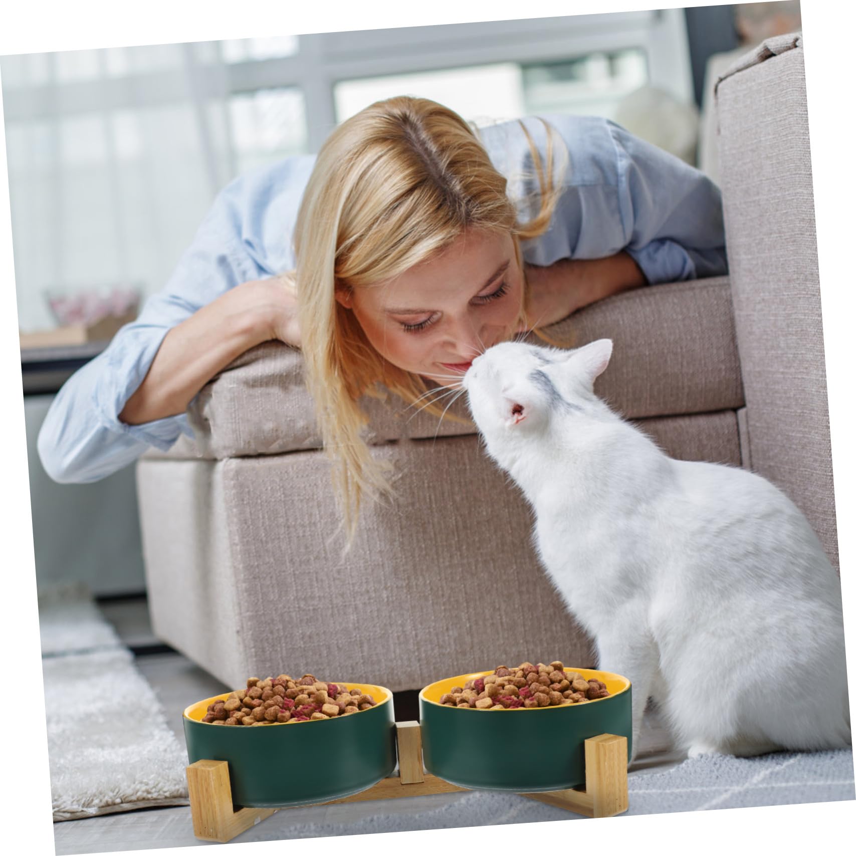 Erhöhte Keramik tiernäpfe mit Holzständer rutschfest Langlebig Glatte Oberfläche Praktisches Design für Katzen Hunde und Kleine Haustiere Vielseitig für Futter und Wasser