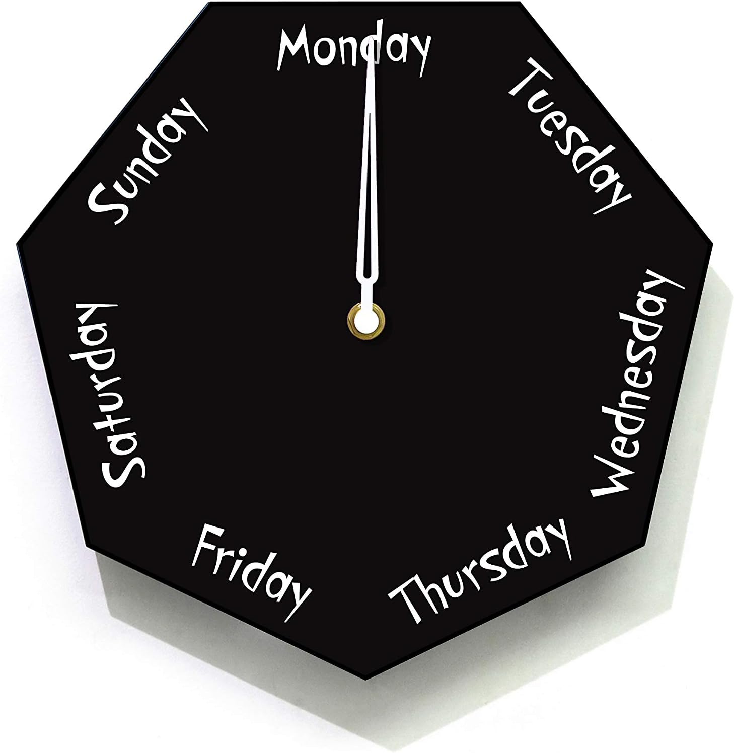 Day of The Week Clock - Heptagon Black Wall Clock with White Clock Hands - Days Countdown Clock - Weekly Clock - Retirement Gift - Fun Clock Gift - Office Clock - Optional RGB LED 5V Backlit