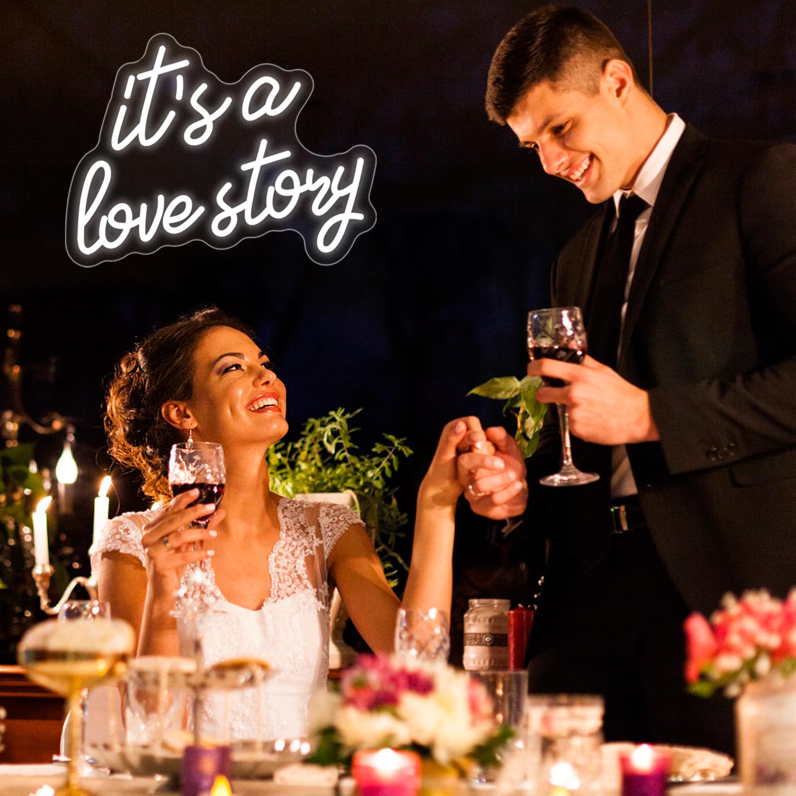 Valentine's Day It's a Love Story Neon Sign, LED Neon Love Sign Light for Wall Decor, Light Up Sign for Wedding Engagement Bachelorette Party, USB Powered Led Neon Signs for Girls Bedroom Home