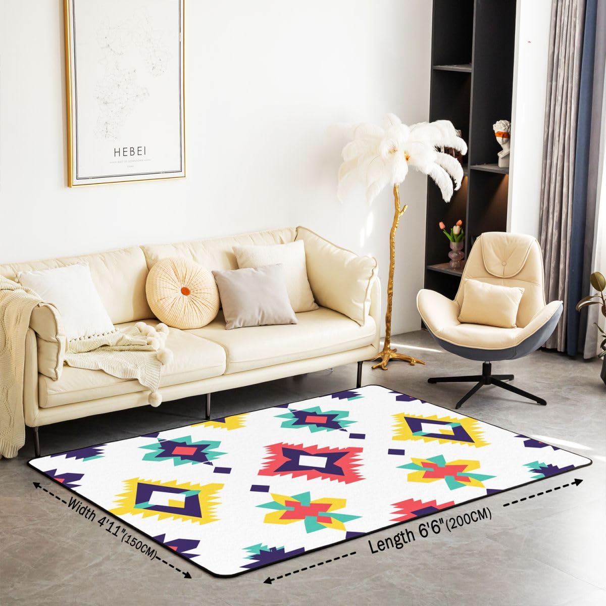 Sud-Ouest aztèque Tapis Exterieur Ethnique géométrique Tapis Salon 100x150cm pour garçons Filles aztèques Occidentaux Bohémien Chambre à Coucher décor