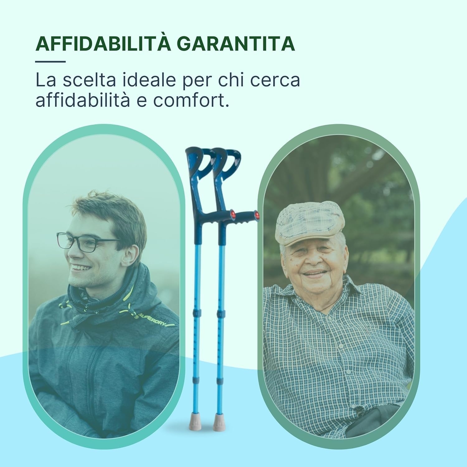 Stampelle Ortopediche Regolabili in Alluminio Anodizzato, Stampelle Canadesi Adulti Antiscivolo, Altezza 74-97 cm, 2 Unità – Blu