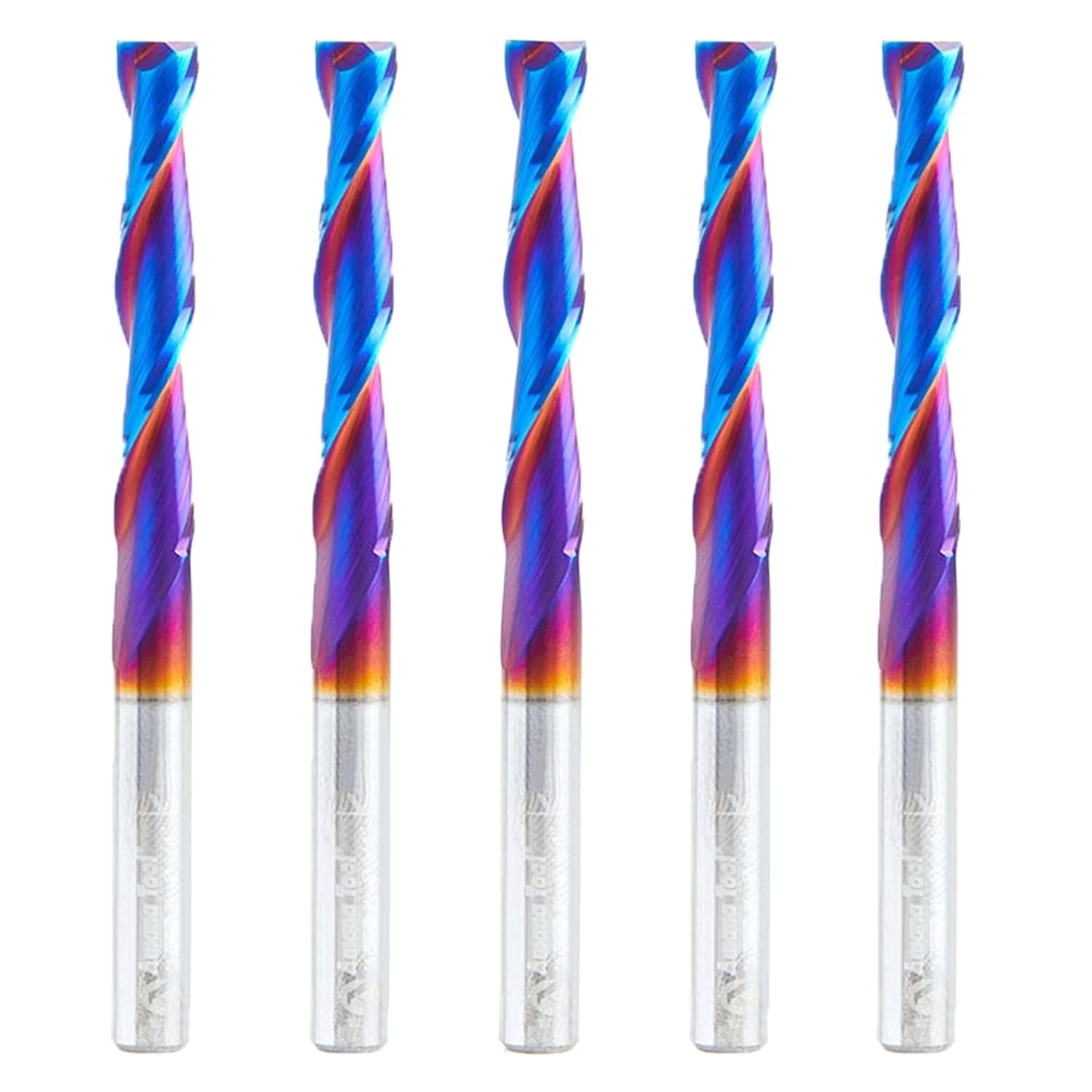 Amana Tool 46577-K-5 5-Pack CNC Spektra Extreme Tool Life Coated Spiral 2D/3D Carving 0.10 Deg Straight Angle Flat Bottom x 1/4 D x 1-1/2 CH x 1/4 SHK x 3 Inch Long x 2 Flute SC Up-Cut Router Bits