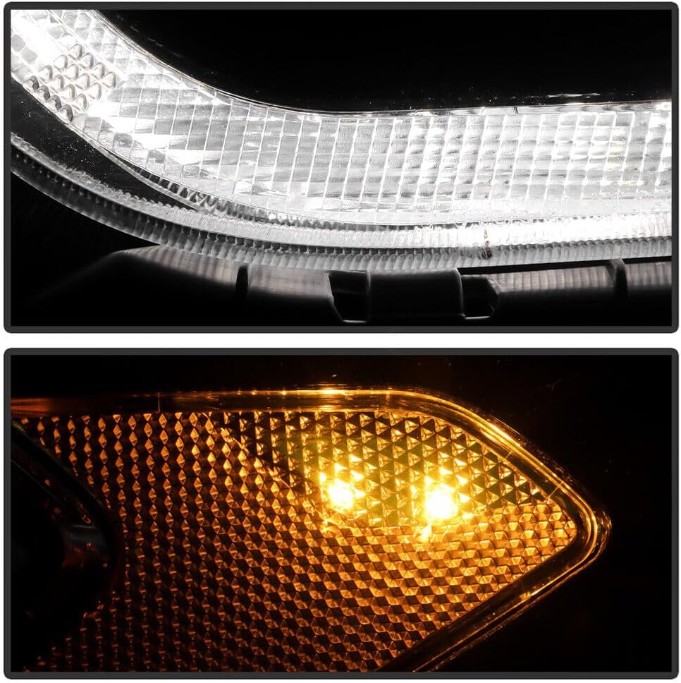 Headlights Assembly compatible with 2017 2018 2019 Ford Escape Halogen Projector Headlamp w/LED DRL Driver+Passenger,Chrome Headlamp Assembly