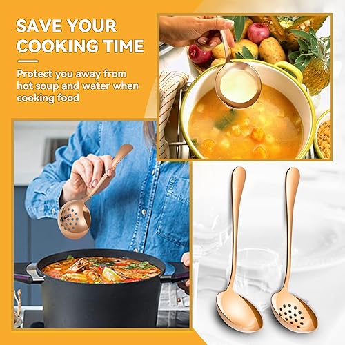 Miniatura 20 de Juego de utensilios de servir dorados para fiestas, cucharas grandes de metal de acero inoxidable, cucharas ranuradas, tenedores, pinzas, cucharas