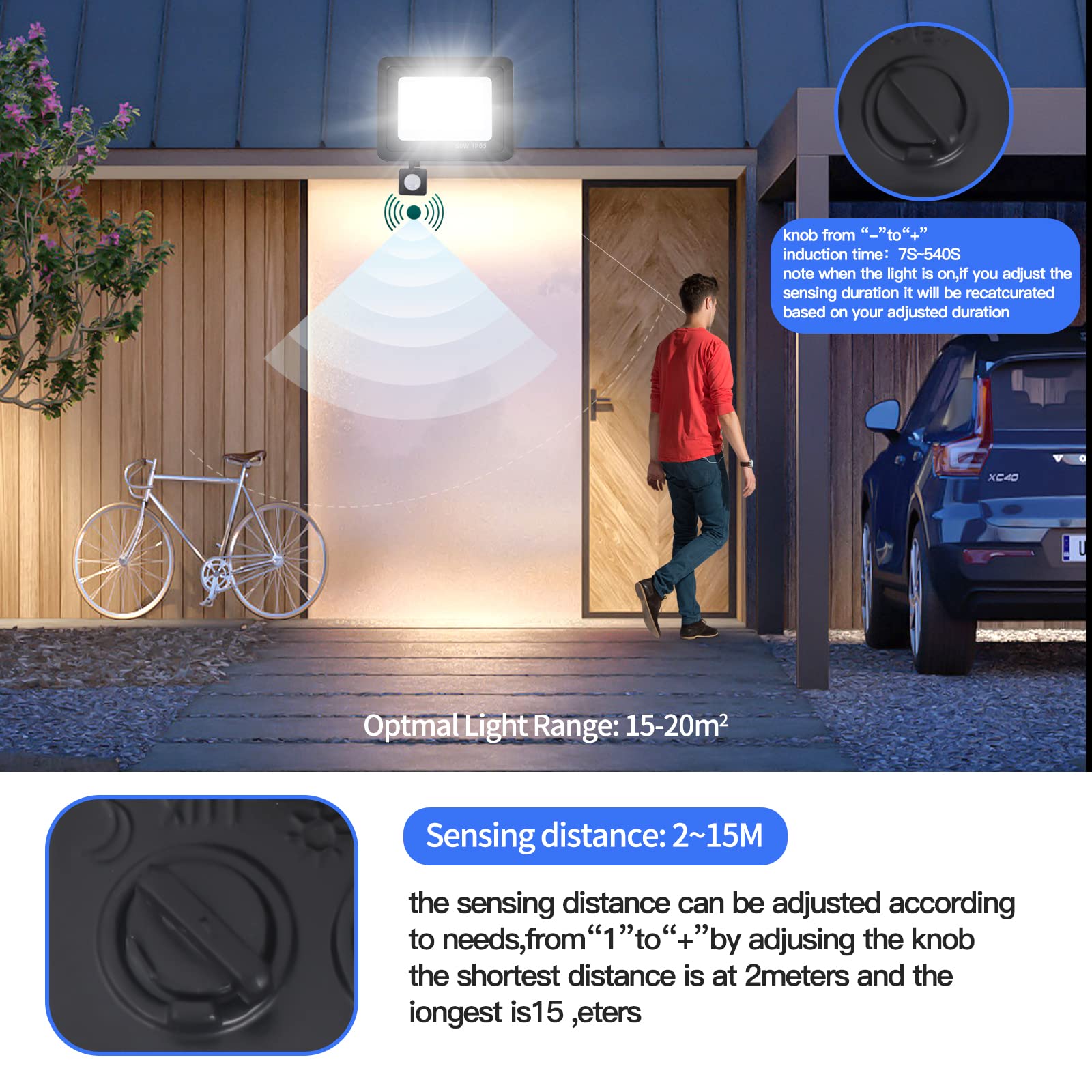 YCZM 50W LED Strahler Außen mit Bewegungsmelder 5000LM 6500K Kaltweiß,Außenstrahler mit Bewegungsmelder IP65 Wasserdicht,Scheinwerfer mit Bewegungsdetektor Schwarz für Hell Garten Garage Hof