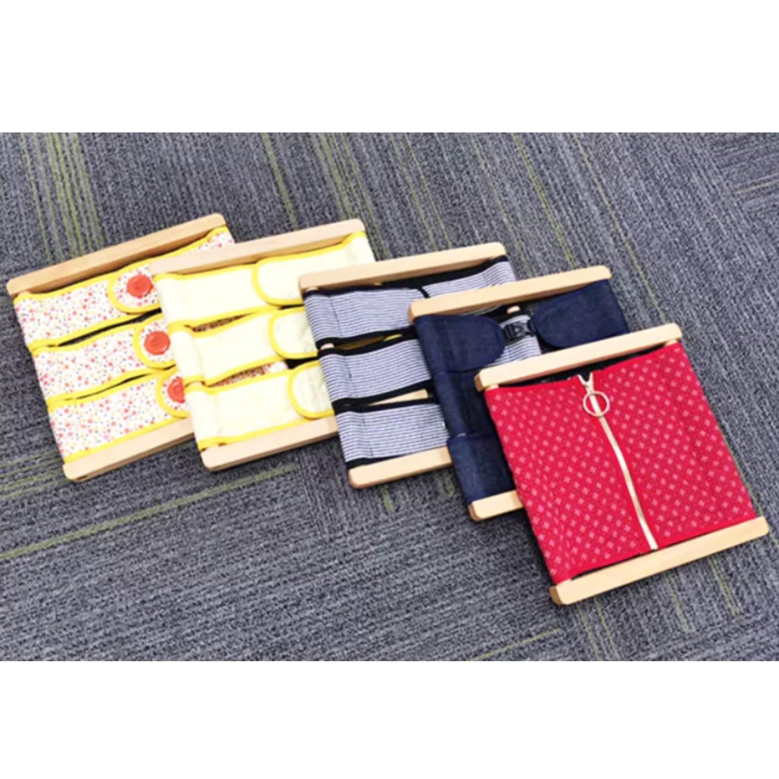 Telaio da vestizione in Legno Montessori | Tavola Allacciare Vestiti, Cerniera, Bottone, Pressione, Fibbia, Giocattolo Pratica, Giocattolo Abilità Motorie Fini