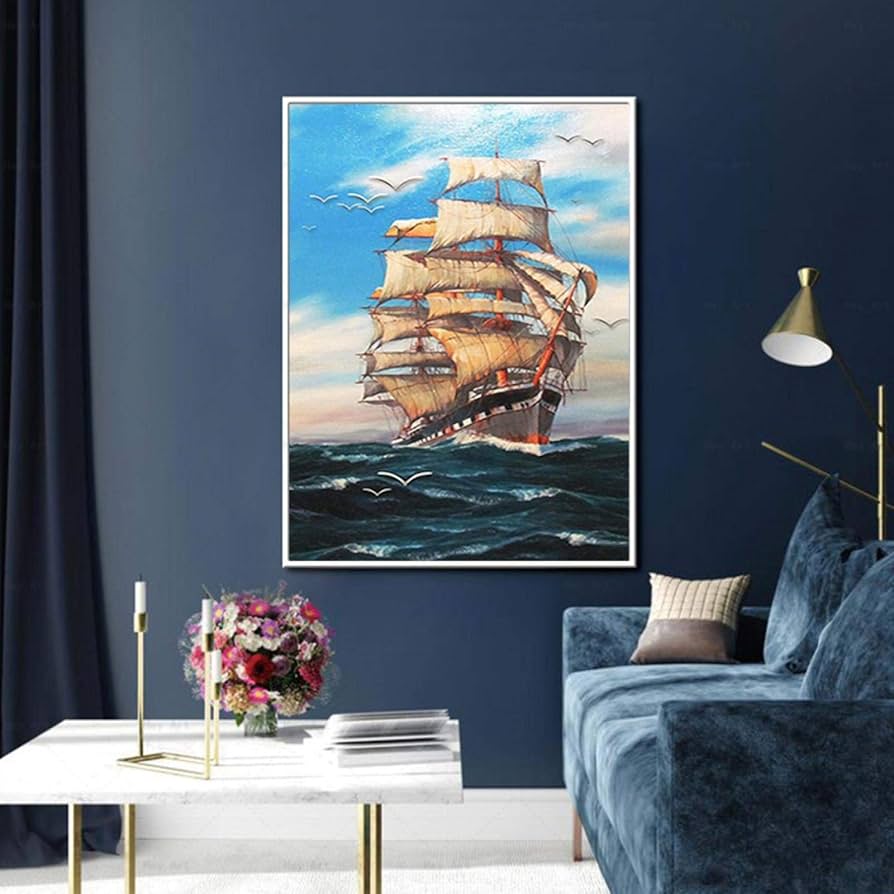 帆船絵画プリント Amazon | AAJJCENS 海賊船の深海破砕帆船沈没船引き揚げ 数字