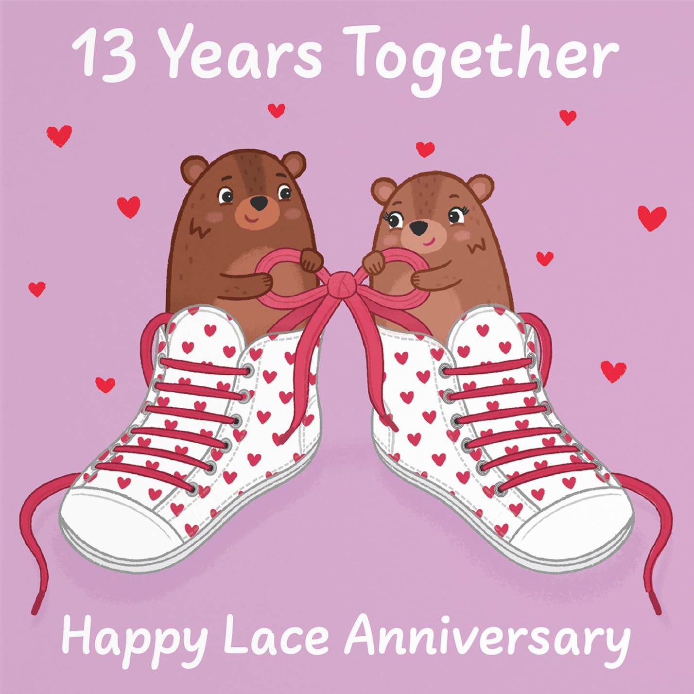 Hunts England, Cute 13th Anniversary Card, Lace Anniversary, Bears, 13 Years, for Him Her, Couple, Men, Women - Image 2
