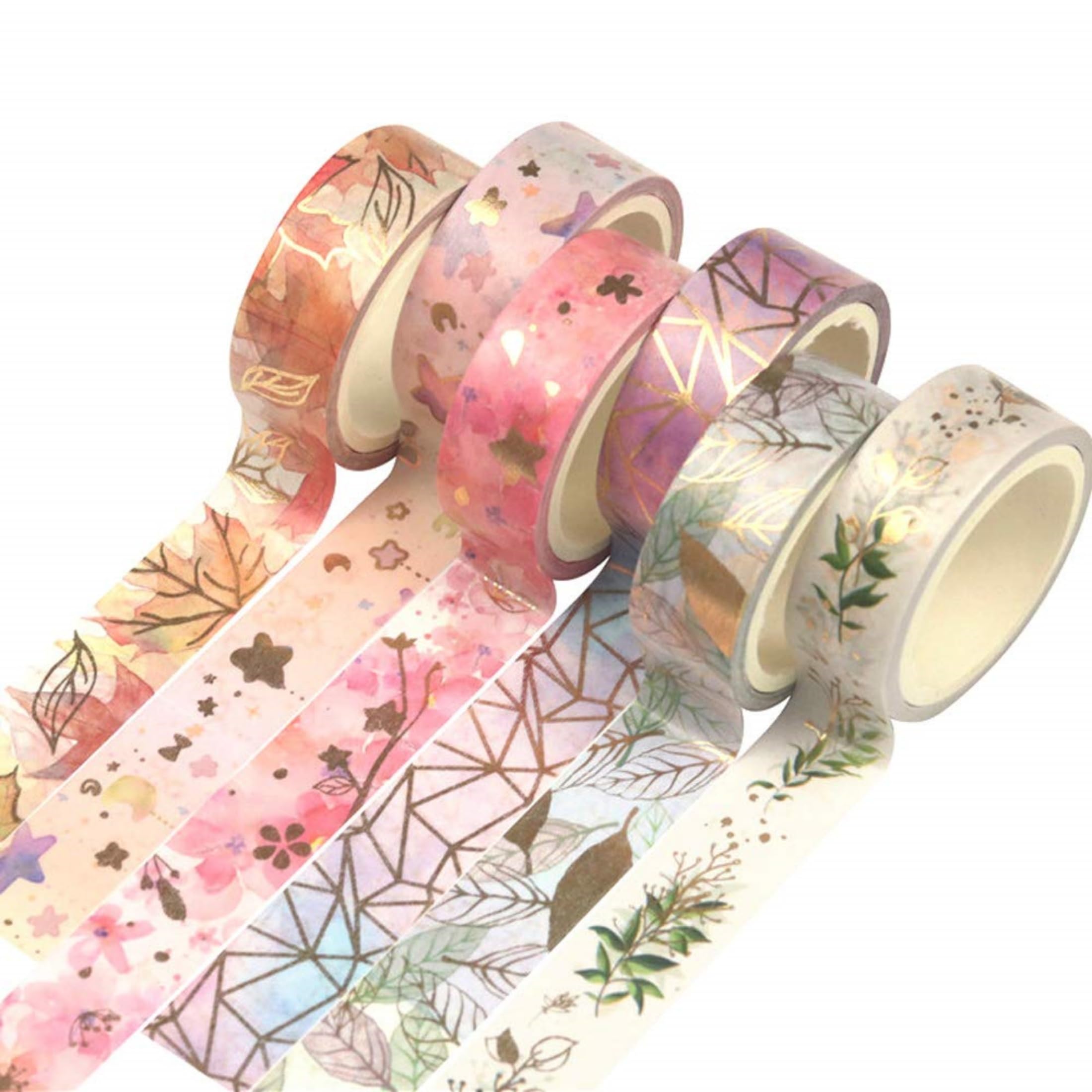 Yubx Gold Washi Tape Set Vsco Foil Nastro Decorativo Per Fai Da Te, Diari Proiettili, Pianificatori, Scrapbooking, Confezioni (Flower Gold 6)-image