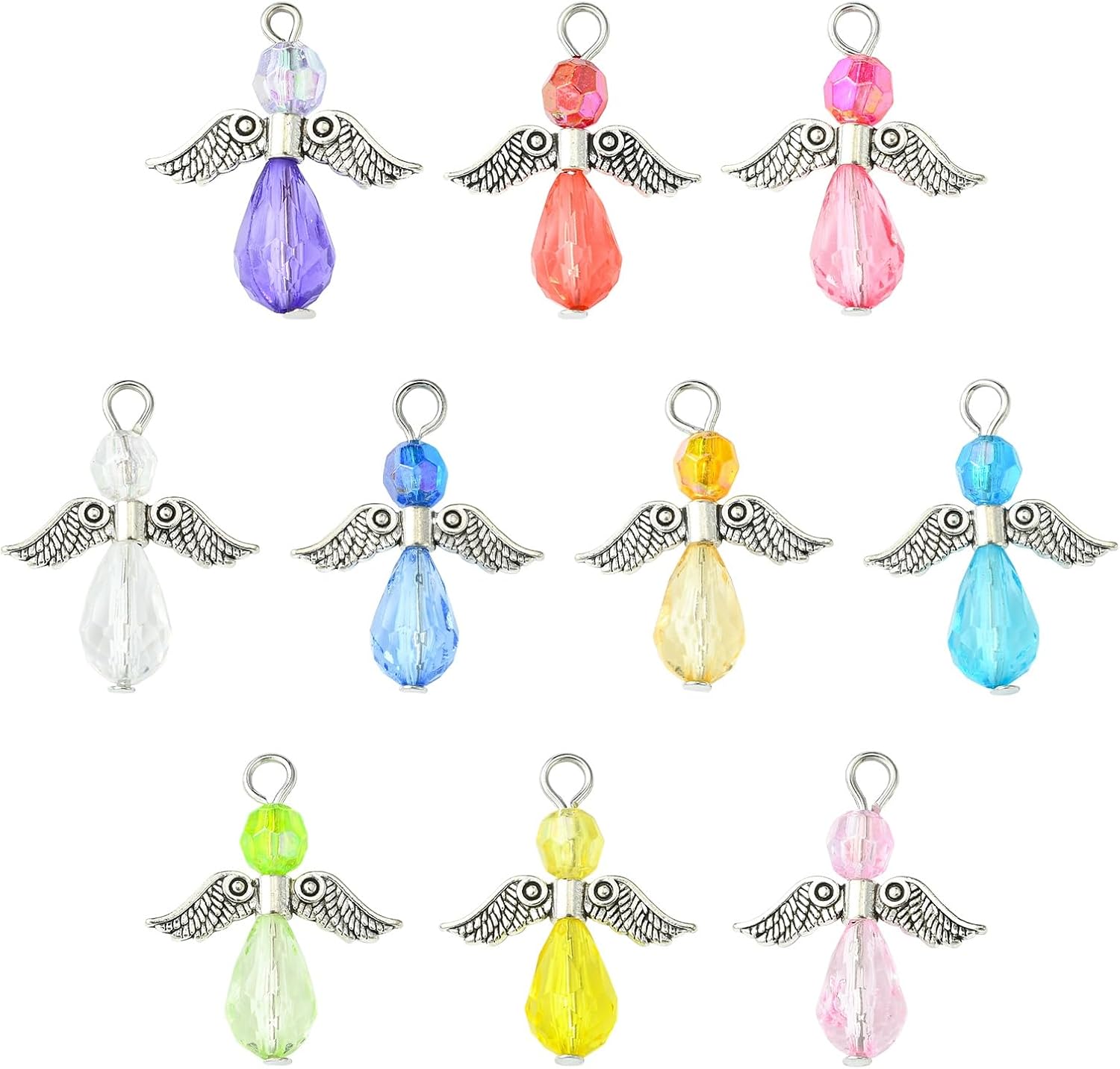 LiQunSweet 100 pcs 10 Style AB Color Plated Angel Acrylic Charms with Tibetan Styles Wings for DIY Jewelry Bracelet Necklace Earring Craft Bag Keychain Decor - Image 8