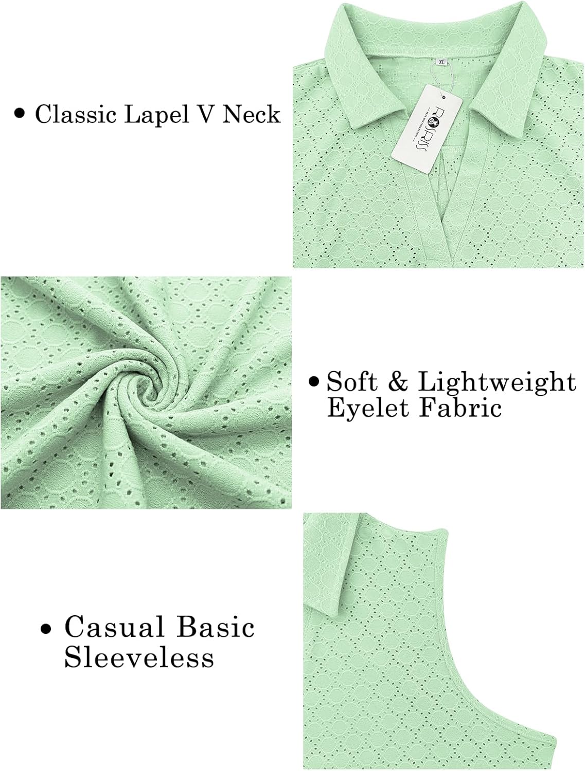 ROSRISS Womens Plus-Size-Tank-Tops Summer Sleeveless Casual Shirts Lapel V Neck Tunics Eyelet Tees - Image 3