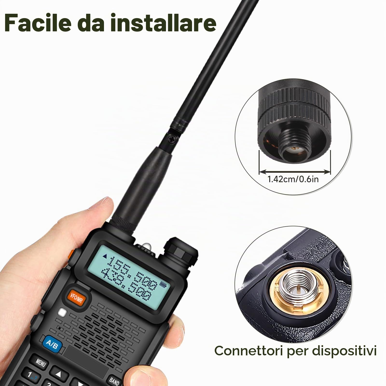 Antenna Ricetrasmittente Superbat SMA Maschio 39cm VHF/UHF 144/430MHz 3,2dBi, Morbida Per Yaesu Vertex TYT Wouxun Retevis - 2