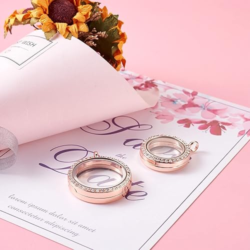 Miniatura 2 de Pandahall - 4 dijes de fotos con diamantes de imitación, planos, redondos, flotantes, de memoria, de cristal, para decoración de ramo de boda, de