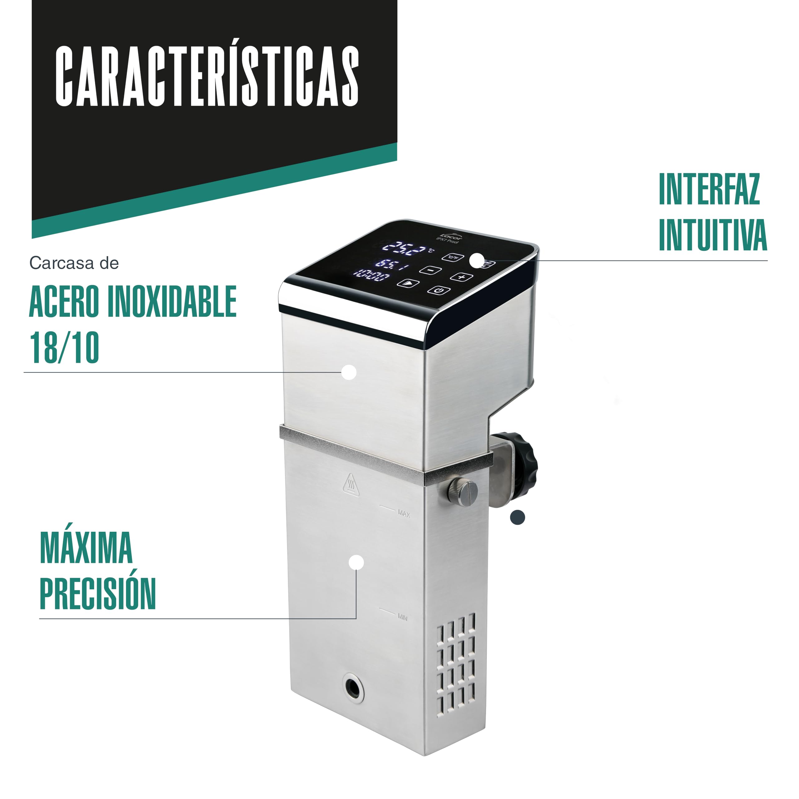 Lacor 69592 - Sous Vide Master, Acero Inoxidable, Control de Temperatura | En acero inoxidable, para un uso práctico y profesional en cocina; ideal para cocina profesional y uso diario en casa