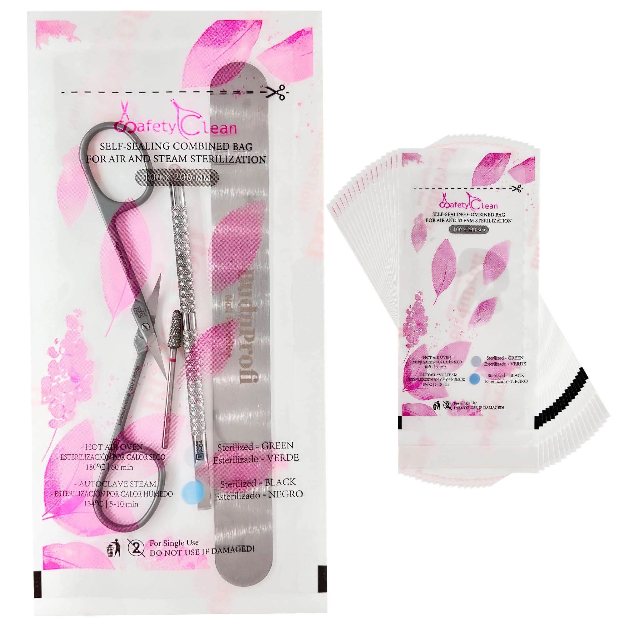 Safety Clean Bolsas de Esterilización Transparentes Indicador Autoclave Manicura Pedicura