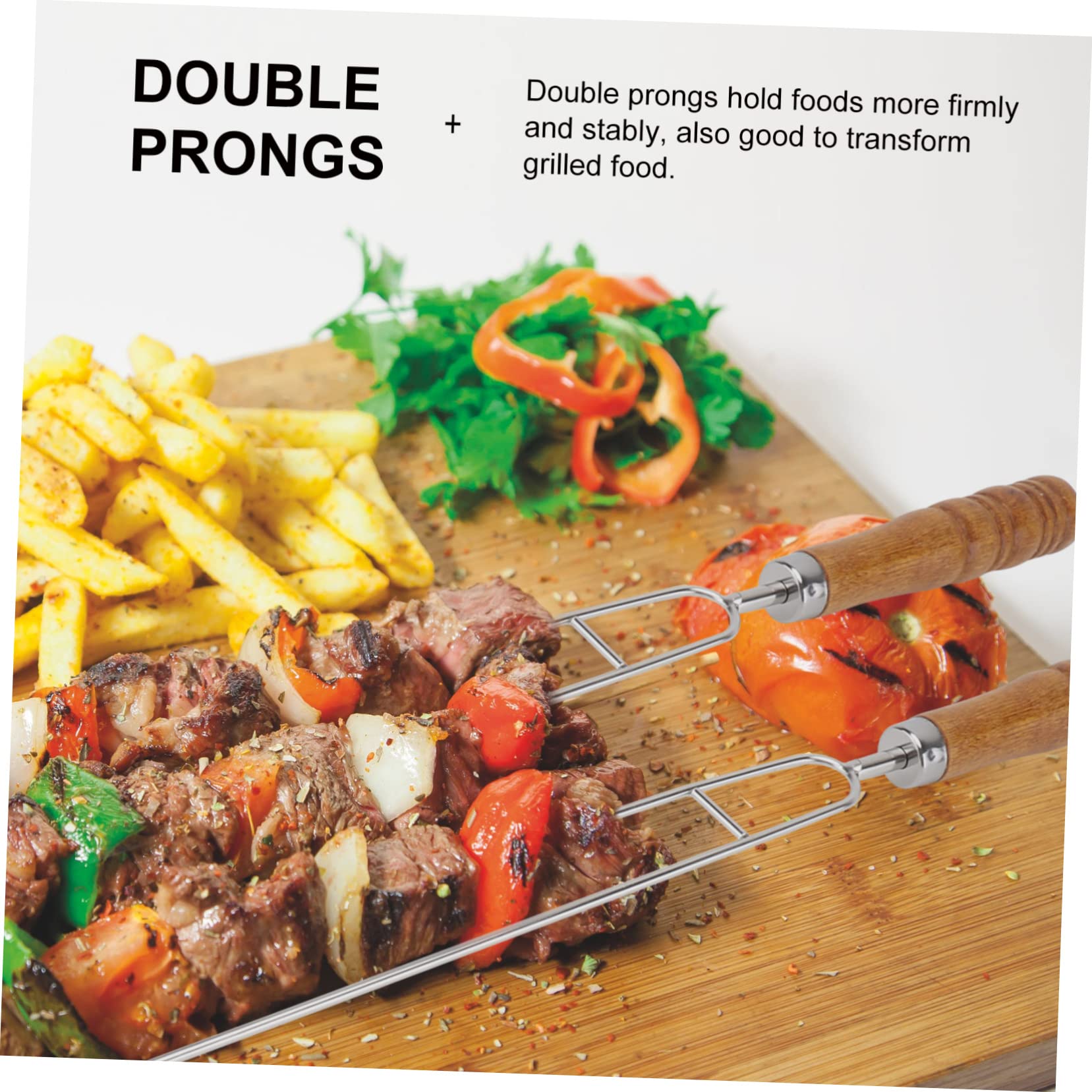 6 pezzi Spiedini da Bbq Inossidabile con Legno da Forchette per Arrostire con per Carne e Verdure Accessori Professionali per Barbecue Outdoor