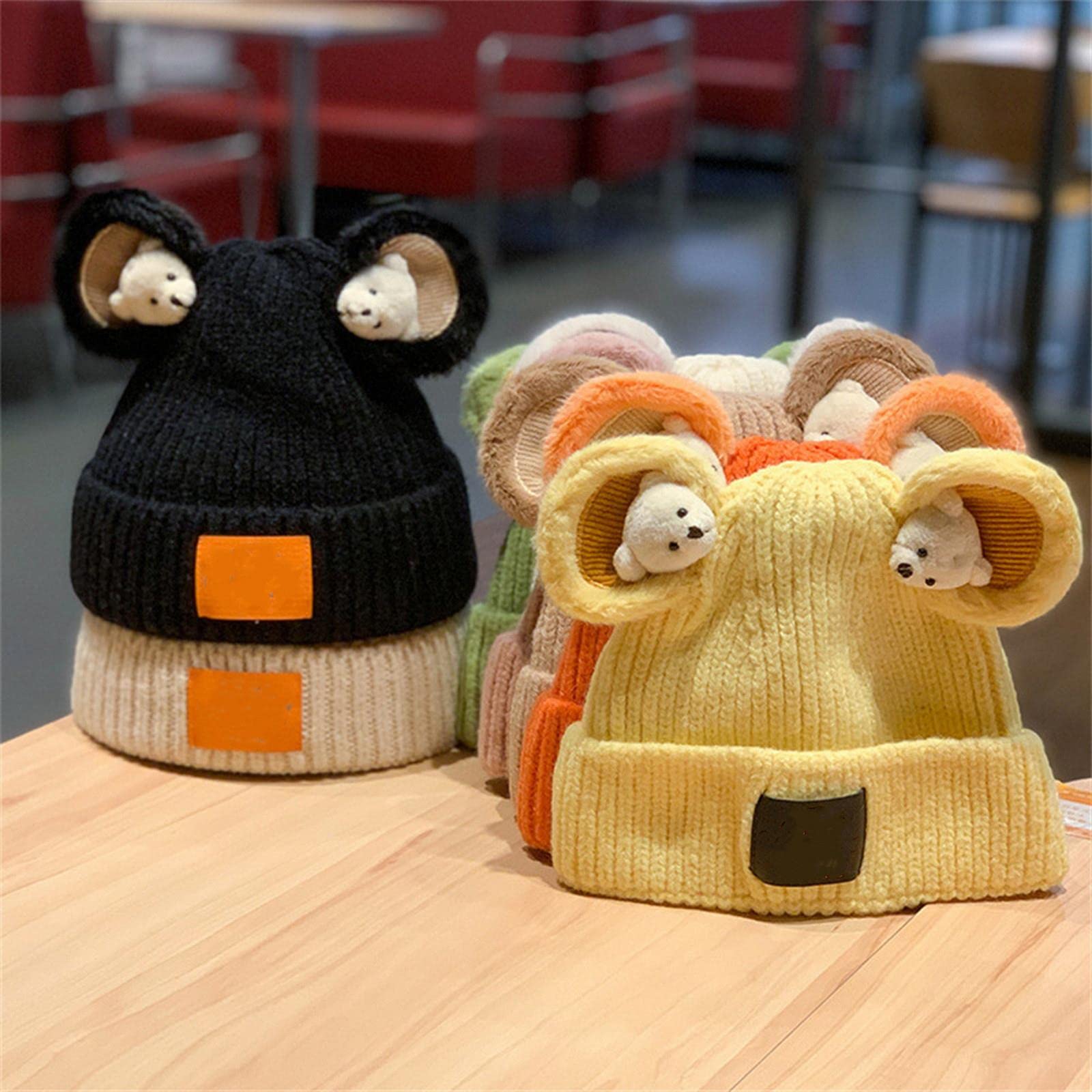 Gorro de los gorios con Orejas de Oso de Osito de Pompones de Pompones Lindo y Encantador para niños
