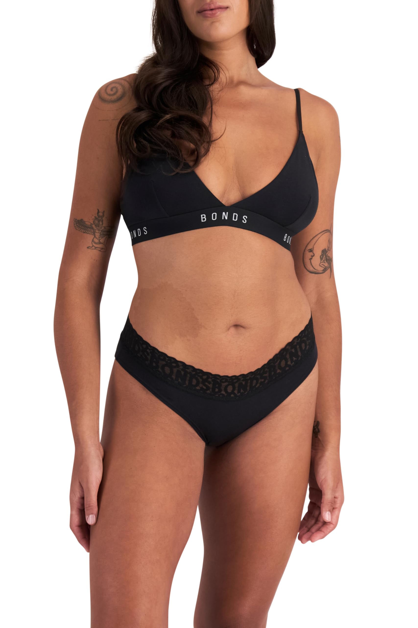 Bonds womens Underwear Hipster Pack, Lace-top Icons Hipster Panties for Women, Stretchy Cotton-blend Underwear, 3-pack: X-Large Black