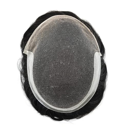 Miniatura 5 de Tupé francés con encaje frontal para hombre, sistema de reemplazo de cabello humano Remy, pelucas para hombre, nudos blanqueados, unidades para