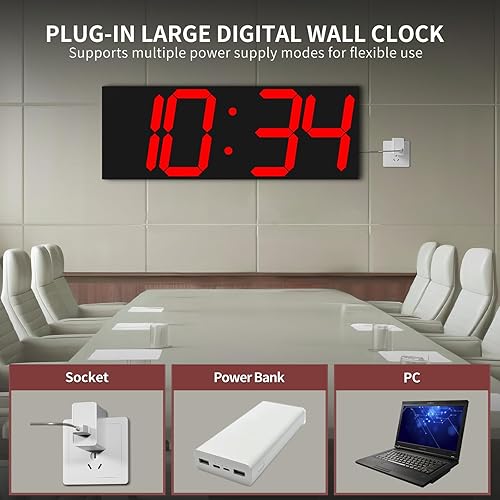 Miniatura 7 de Reloj de pared digital grande de 18.7 pulgadas, reloj digital LED con número grande, reloj de pared multifunción con control remoto con