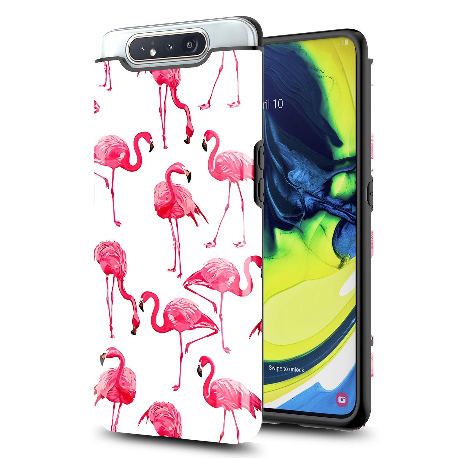 GORGCASEfor Samsung Galaxy A80 / A90 - Slim Graphic Design Premium Heavy Duty [Impact Resistant] Rugged Defender Shockproof Dual Layer Protective Cover for Women Girl Flamingo Pink White