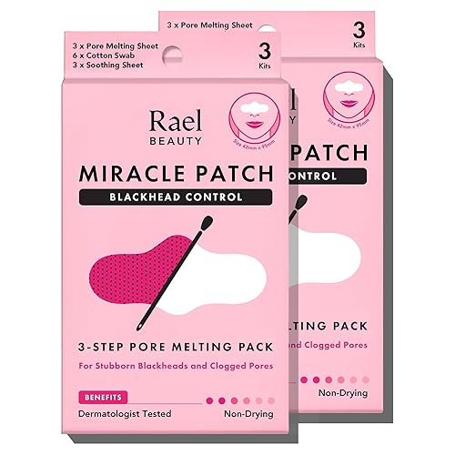 Rael Miracle Patch - Paquete de fusión - Control de puntos negros kit de 3 pasos hojas derretidas y calmantes para nariz hisopos de algodón que