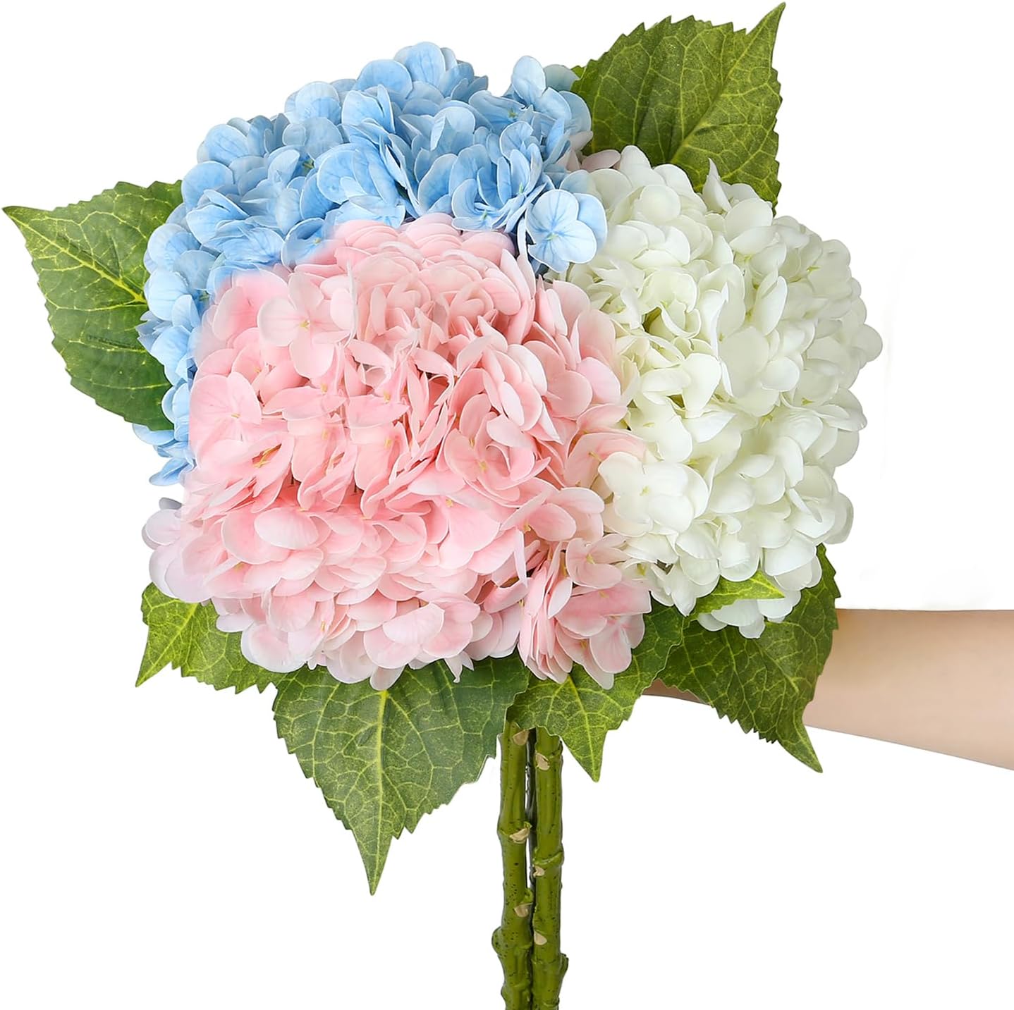 SIITUMEIZI Hydrangea Artificial Flower Faux Hydrangea Flowers 21 Inch Real Touch Latex Fake Hydrangeas for Wedding Bouquets Centerpieces 3Pc Pink White Blue