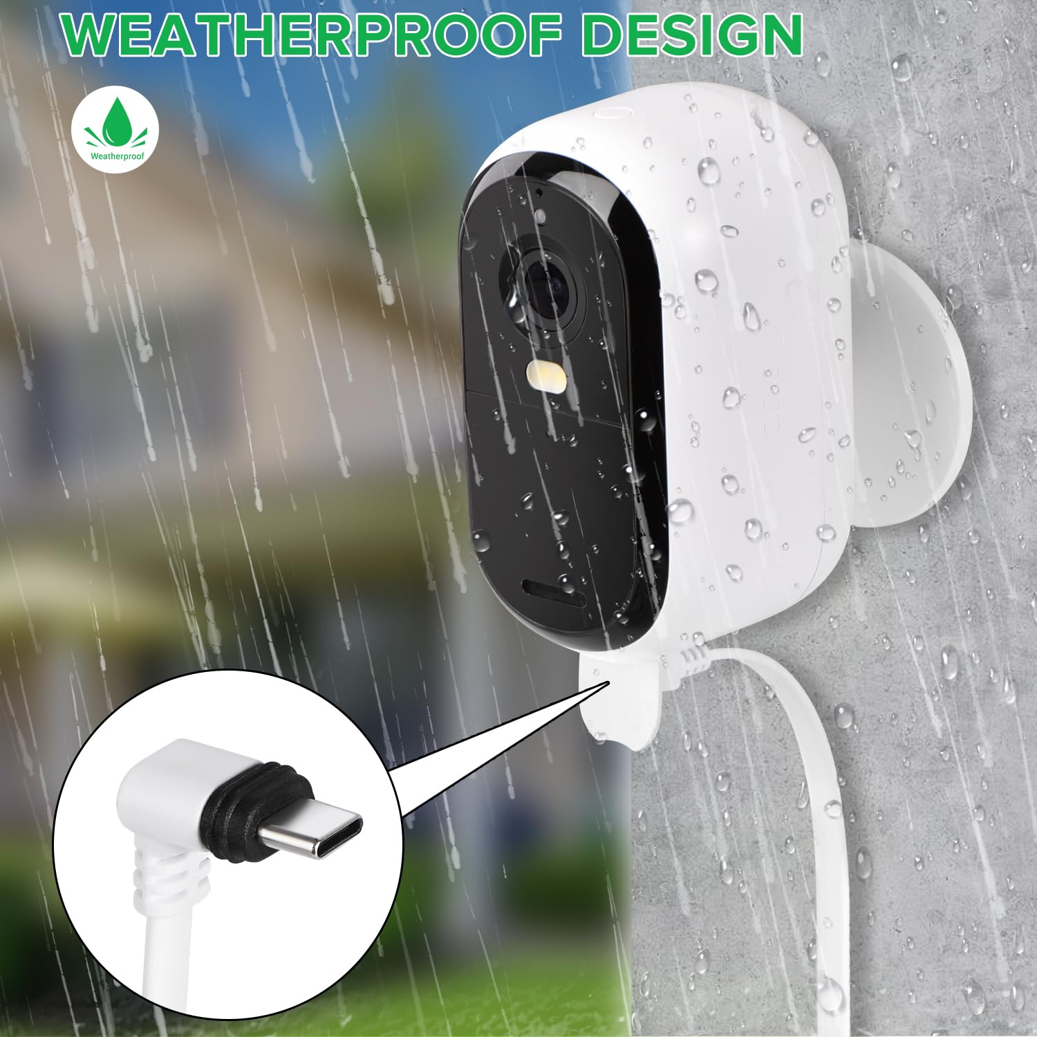 Câble d'alimentation 25 pieds compatible avec caméra de sécurité extérieure Arlo Essential 2K (2ème génération), câble de charge plat, câble d'alimentation extérieur