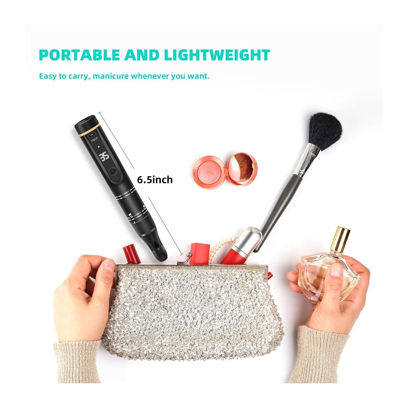 Lima Elettrica For Trapano For Unghie Senza Fili, Professionale For In Polvere For Immersione In Gel Acrilico Kit Portatile For For For Manicure Pedicure , Basse vibrazioni(108-Grey)