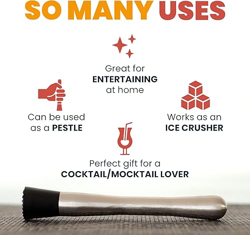 Miniatura 4 de Muddler de bebidas para cócteles, 8 pulgadas anticuado/menta julep/Mojito Muddler, bartend de acero inoxidable, herramienta de muddler de cocina
