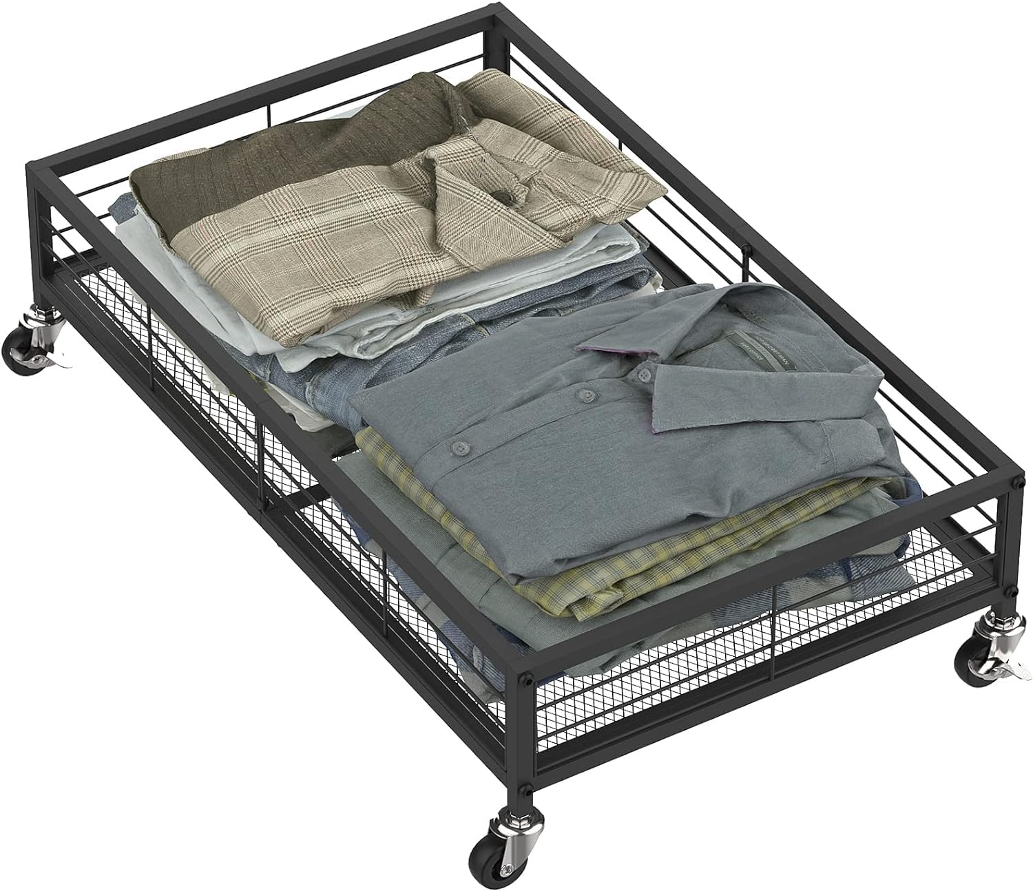ogfc 61885 metal under bed storage black under bed shoes drawers containers shoe organizer under bed basket bin for clothes shoes toys blanket in bedroom living room