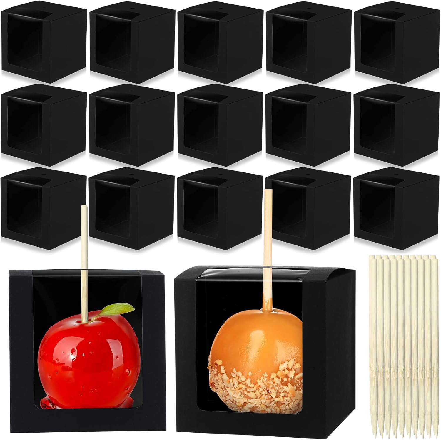Yahenda 60 Pcs Kraft Candy Apple Boxes with Hole and Stick
