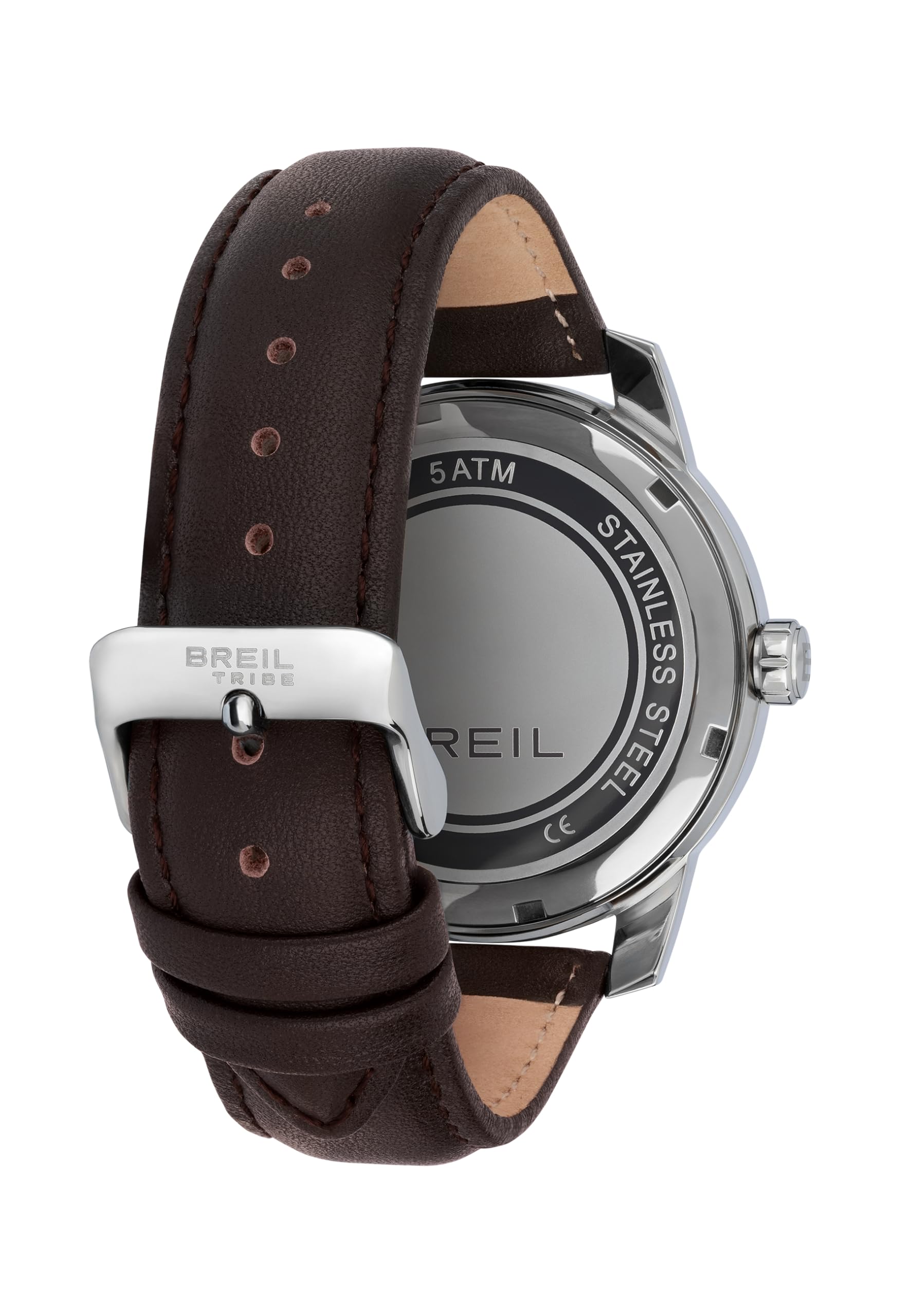 Breil, Collezione Caliber, Orologio Uomo Solo Tempo in Acciaio, Cinturino in Pelle Marrone, Cassa 42 mm, Chiusura Déployante, Lunghezza Regolabile