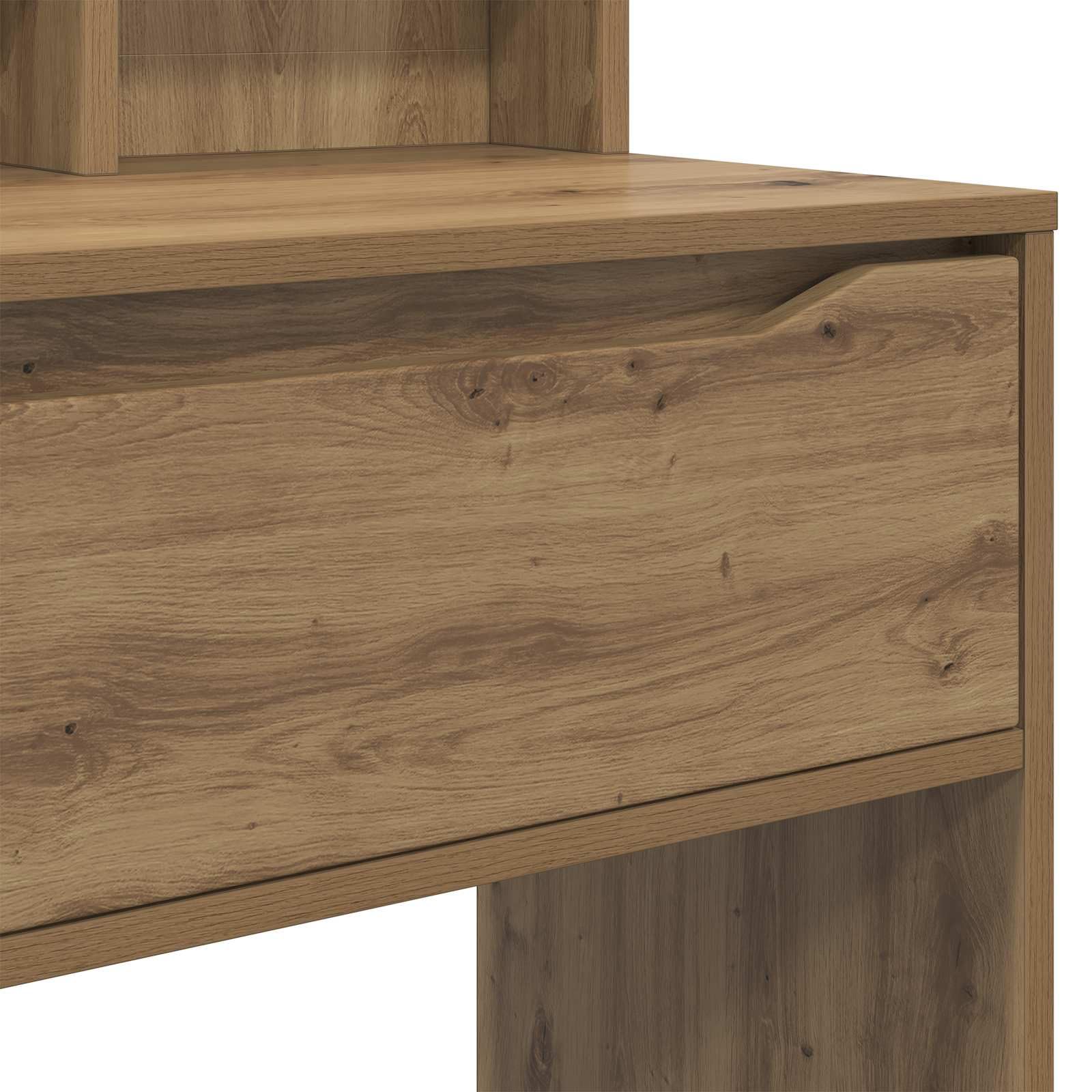 Tavolo da trucco in legno ingegnerizzato rovere artigianale con specchio piano e cassetto silenzioso, mobiletto consolle per camera da letto, postazione make up salvaspazio funzionale