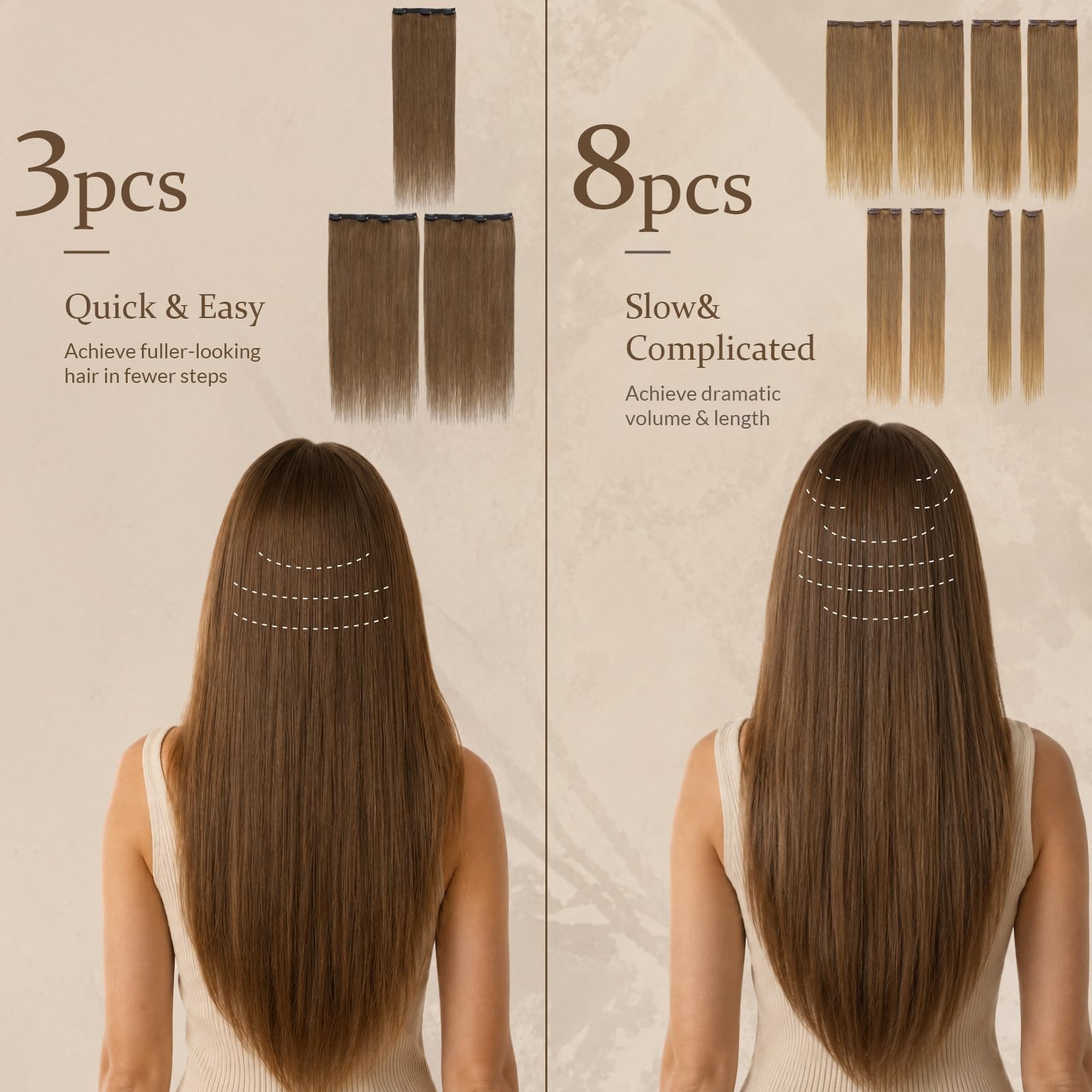 Rich Choices Clip in Extensions Echthaar 3pcs Clip in Haarextension Haarteil Haarverlängerung Echthaar Extensions Clip Remy Human Hair 55cm 86g #1B Natürliches Schwarz Extensions