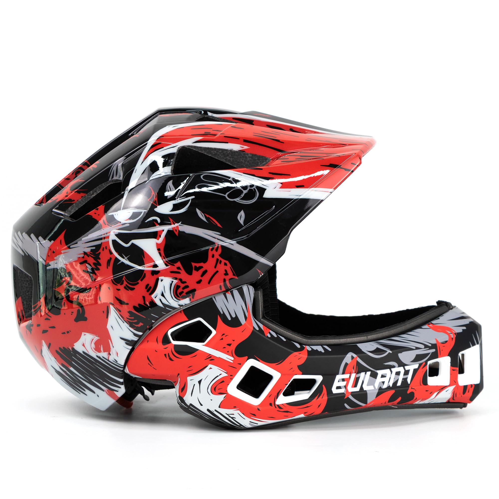 EULANT Casco da Bici per Ragazzi e Ragazze, Casco Integrale con Protezione per Mento, per Bici BMX MTB Downhill Motocross Scooter, per Bambini dai 5-10 Anni (Dimensione della Testa 52-56cm)